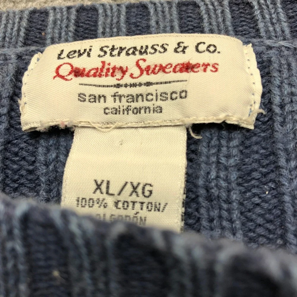 Levi Strauss & Co Mens XL Blue Cable Knit Cotton Crewneck Sweater Raglan Sleeve